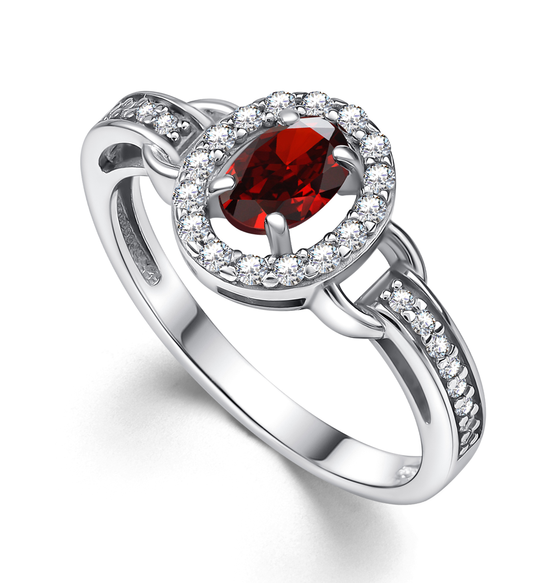 Кольцо из серебра с камнем Гранат, Фианит фото, цены