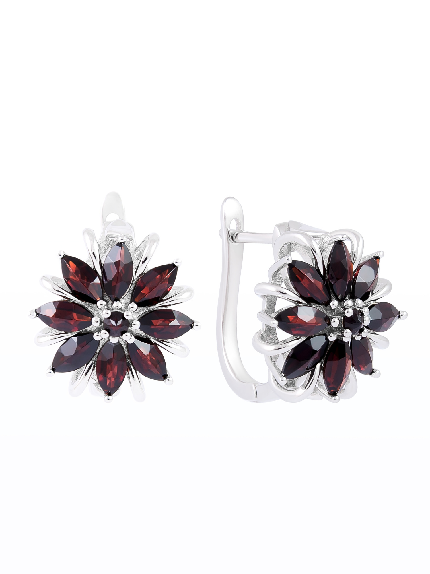Серьги из серебра с камнем Гранат фото, цены