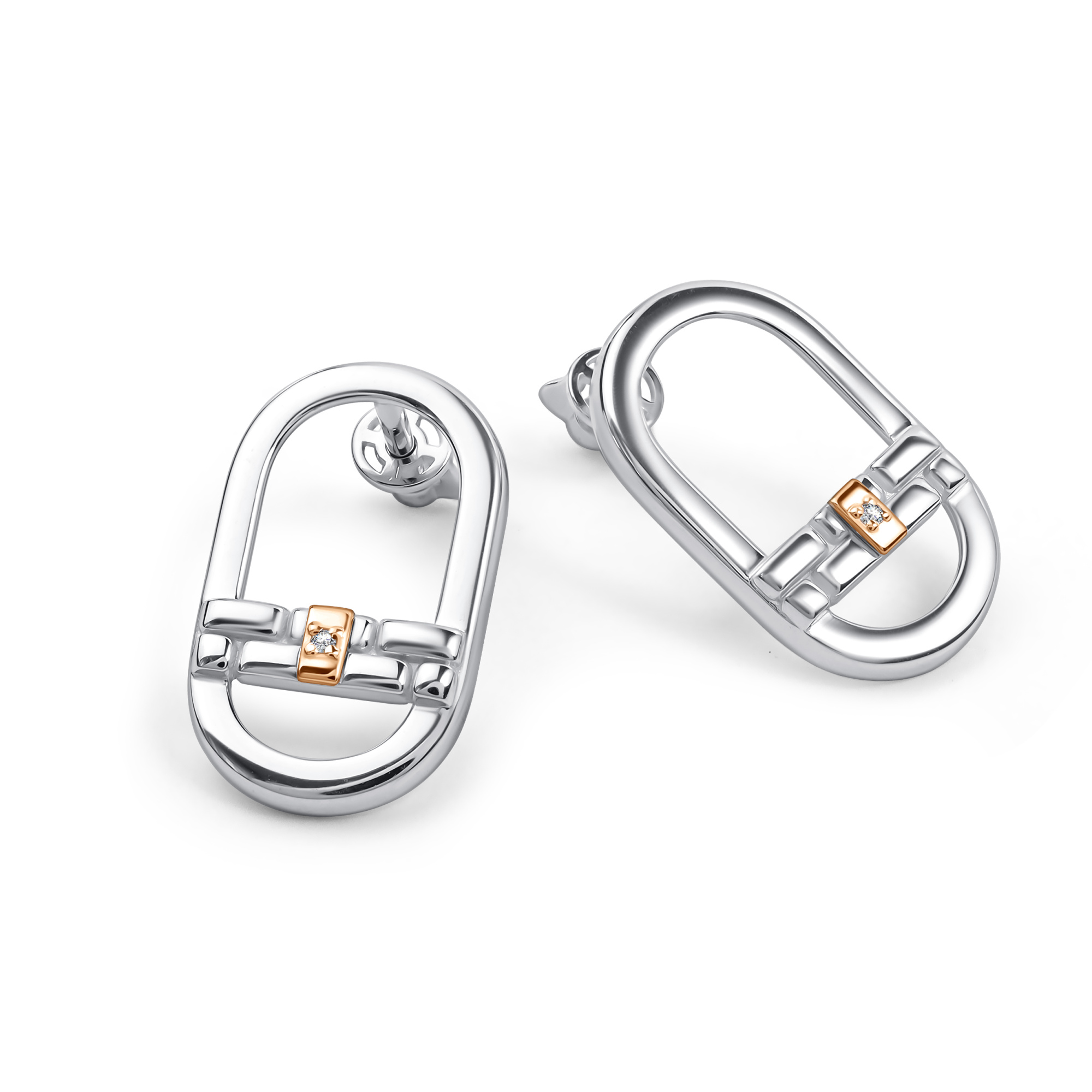 Серьги из серебра с камнем Бриллиант, вставками золота фото, цены