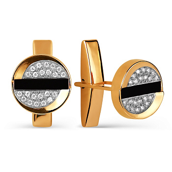 Запонки из золота с камнем Фианит, Оникс фото, цены