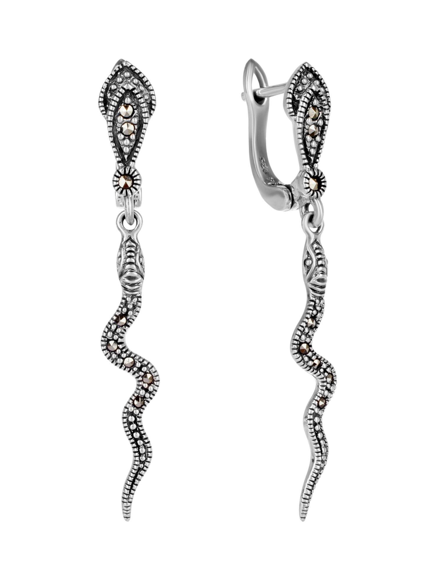 Серьги из серебра с камнем Марказит фото, цены