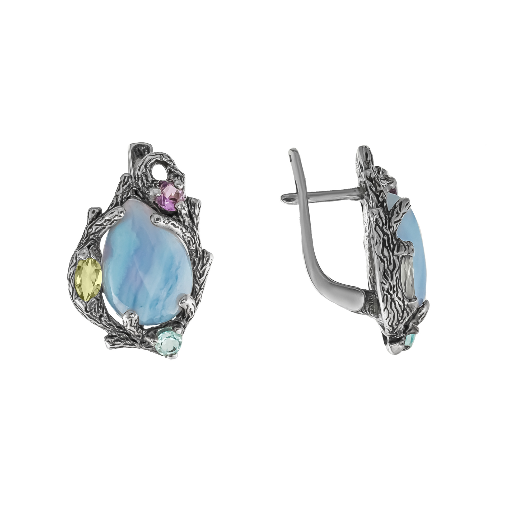 Серьги из серебра с камнем Топаз, аметист, Агат, Кварц фото, цены