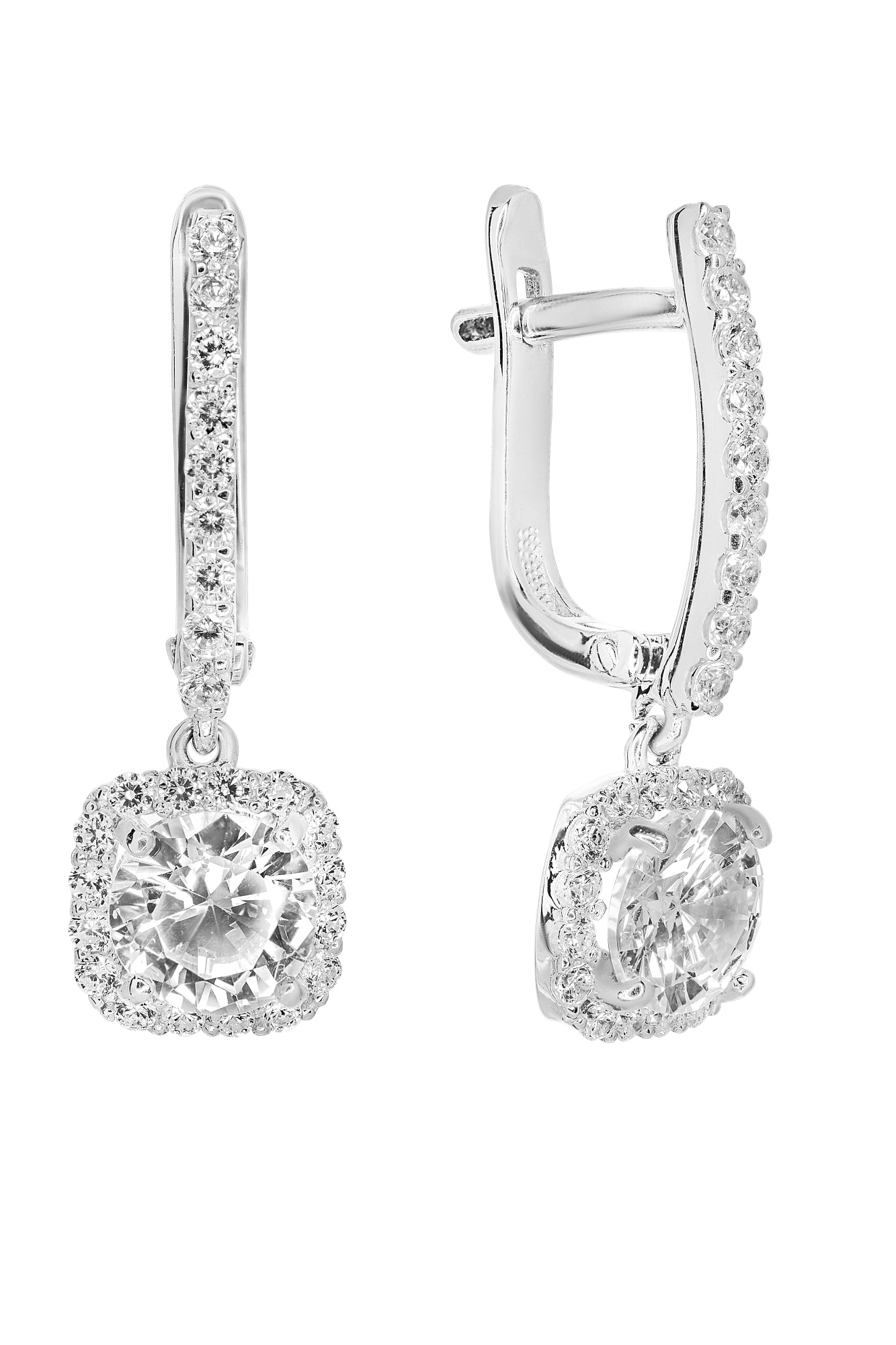 Серьги из серебра с камнем Фианит фото, цены