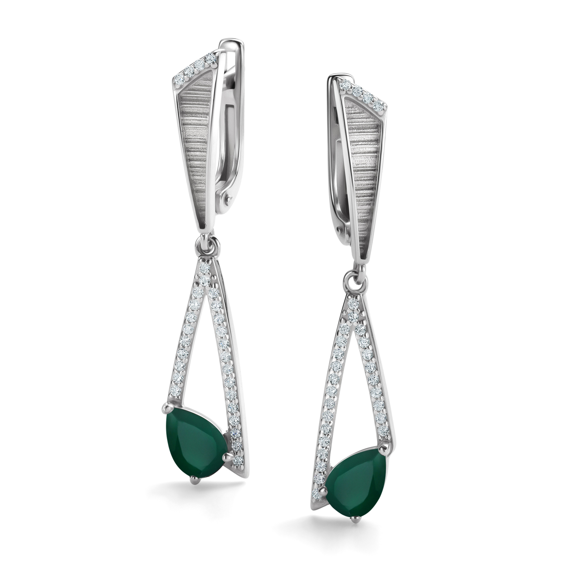 Серьги из серебра с камнем Фианит, Агат фото, цены