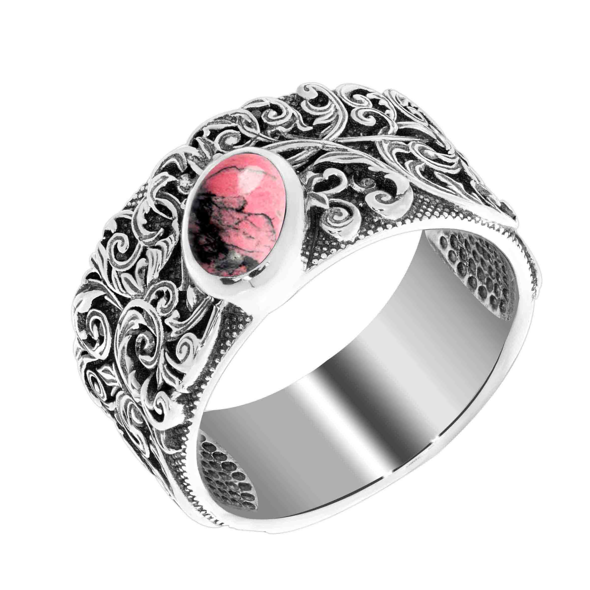 Кольцо из серебра с камнем Родонит фото, цены