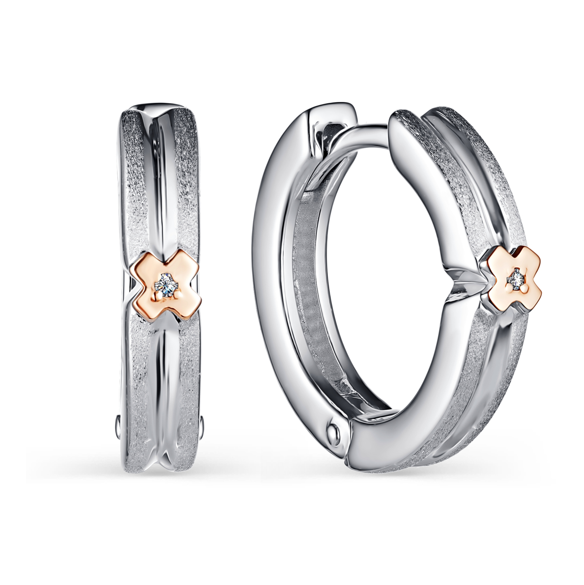 Серьги из серебра с камнем Бриллиант, вставками золота фото, цены