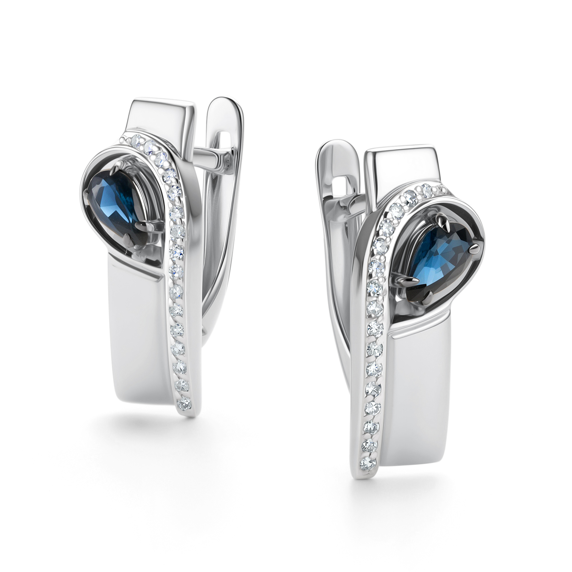 Серьги из золота с камнем Бриллиант, Сапфир фото, цены