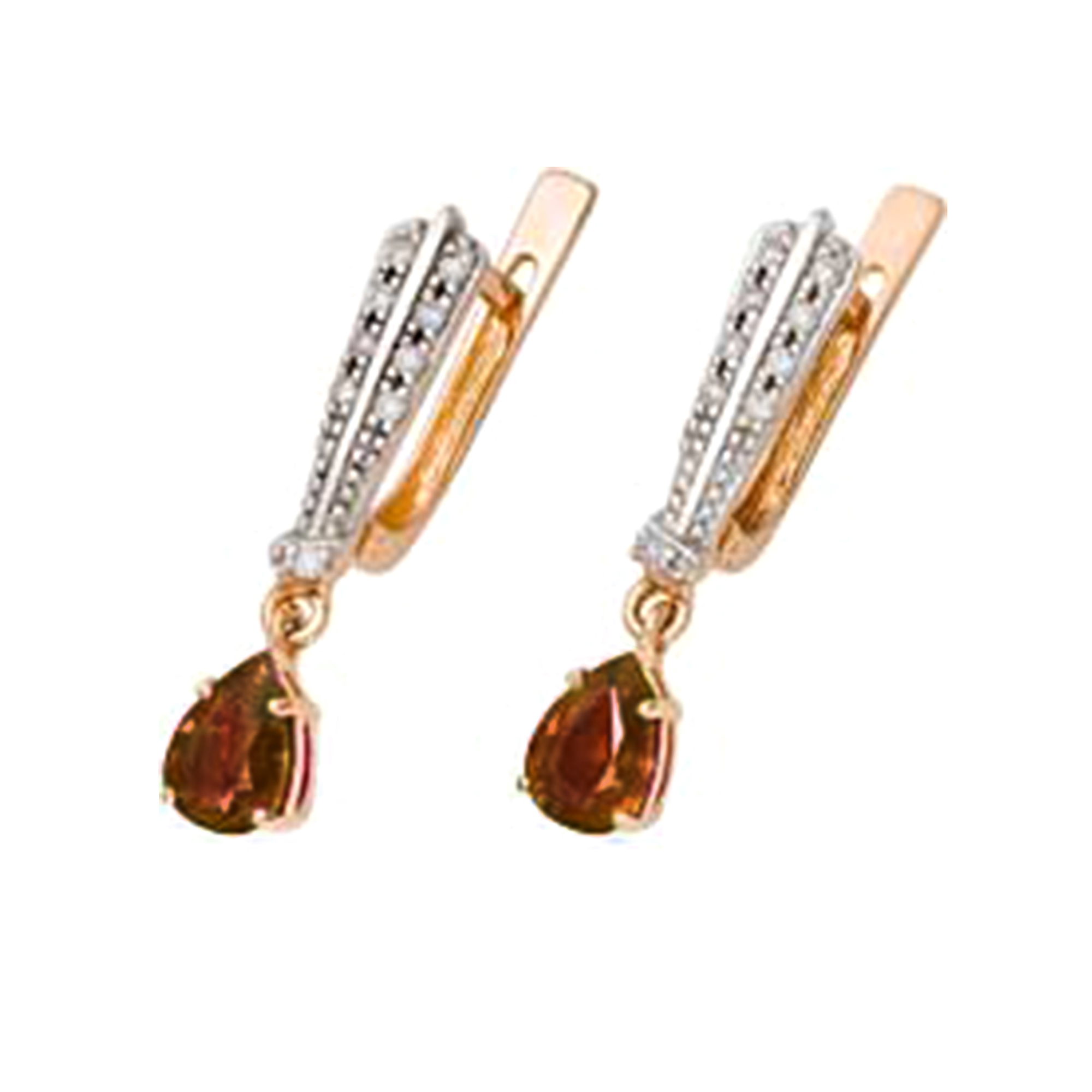 Серьги из золота с камнем Гранат, Фианит фото, цены