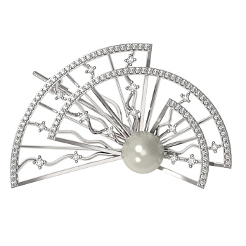 Брошь из серебра с камнем Жемчуг, Фианит фото, цены