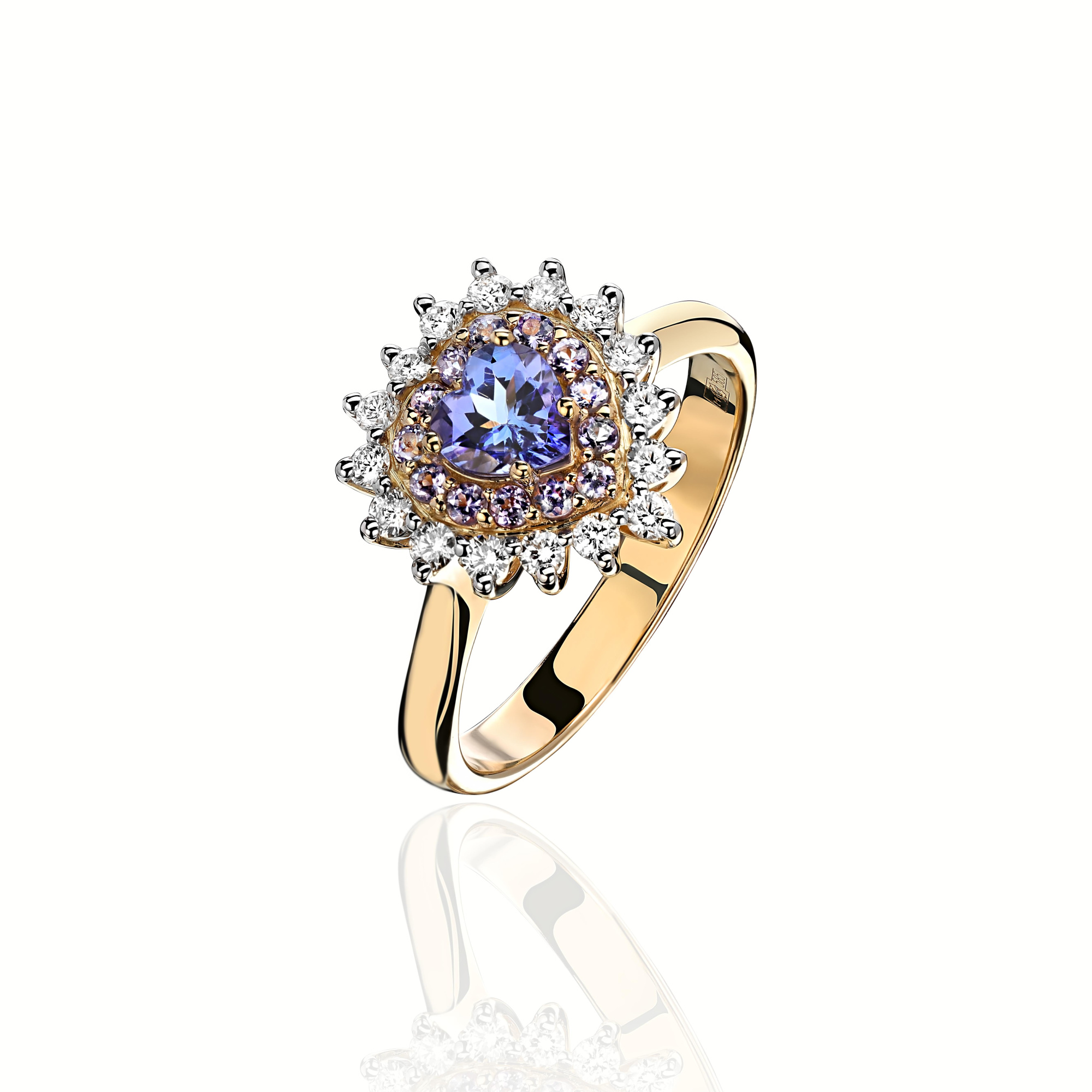 Кольцо из золота с камнем Бриллиант, Танзанит фото, цены