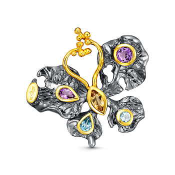 Брошь из серебра с камнем Топаз, аметист, Цитрин фото, цены