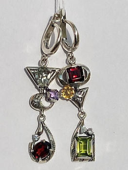 Серьги из серебра с камнем аметист, Гранат, Кварц фото, цены