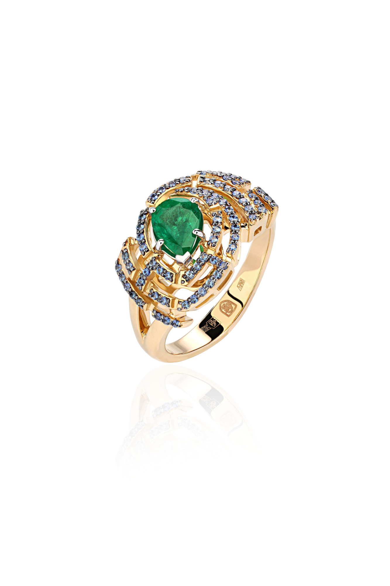 Кольцо из золота с камнем Сапфир, Изумруд фото, цены