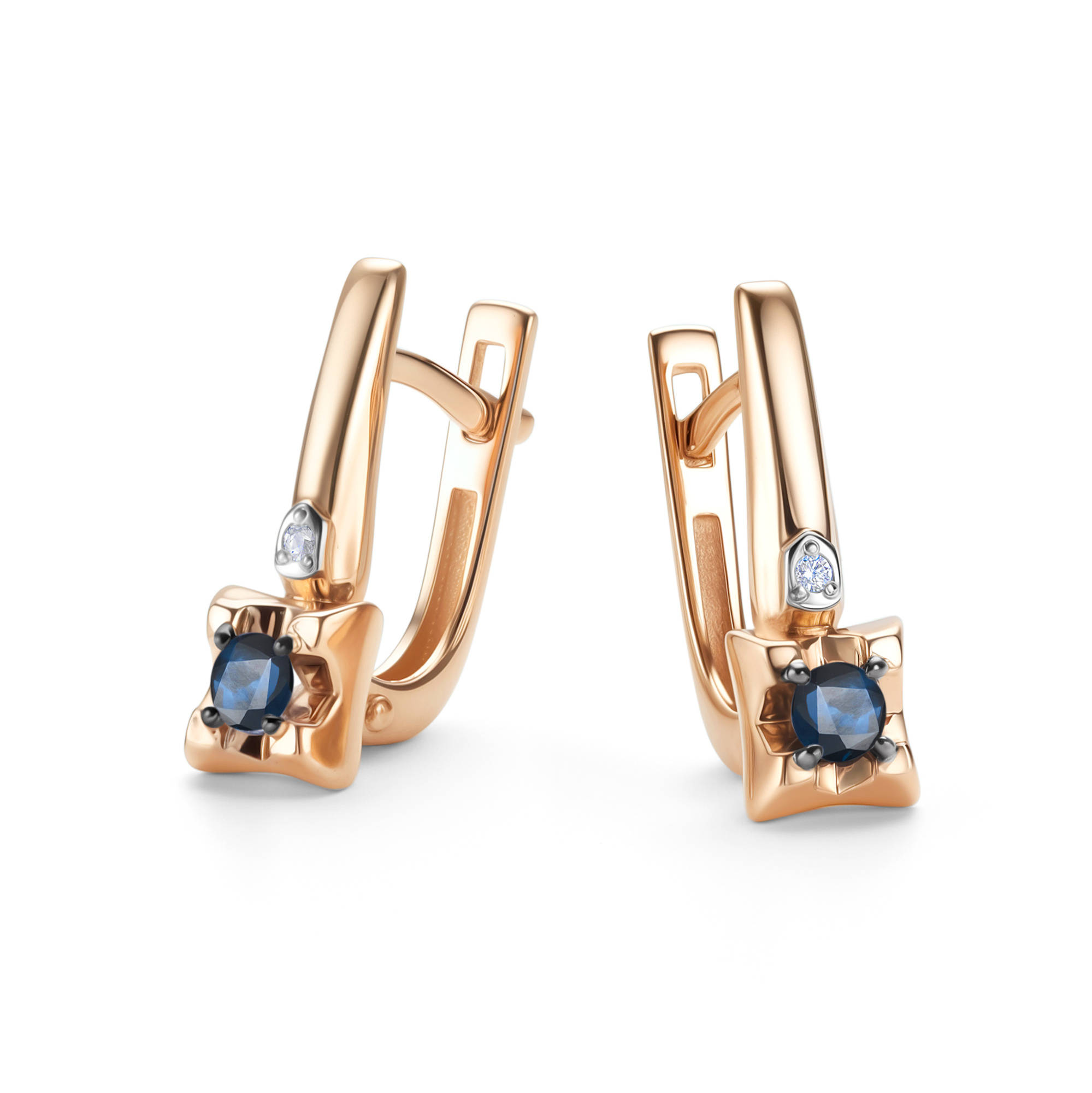 Серьги из золота с камнем Бриллиант, Сапфир фото, цены