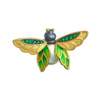 Брошь из серебра с камнем вставками майорки, вставками эмали, Циркон фото, цены