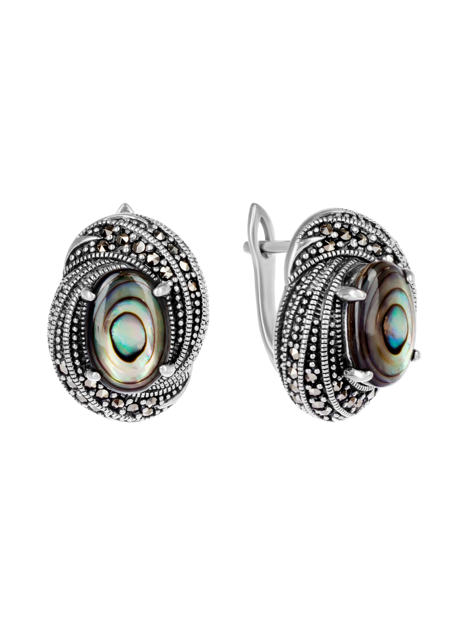 Серьги из серебра с камнем Перламутр, Марказит фото, цены