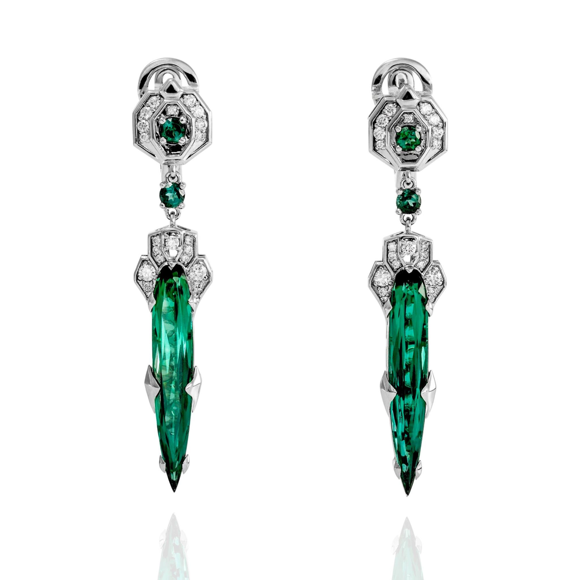 Серьги из золота с камнем Бриллиант, Турмалин фото, цены