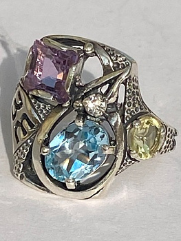 Кольцо из серебра с камнем аметист, Гранат, Кварц фото, цены