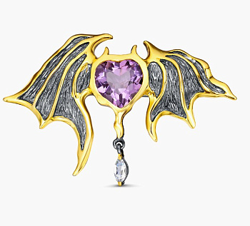 Брошь из серебра с камнем аметист, Перидот фото, цены